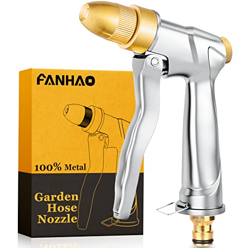 FANHAO Garten Handbrause,100% Metall Garden Spritze Mehrere Funktionen Hochdruck Düse Handbrause Verstellbarer Wasserdurchfluss Robust und Leistungsstark für Garten Bewässerung, Autowäsche Silber von FANHAO