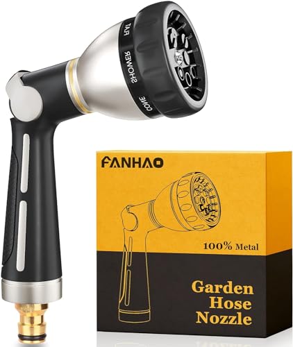 FANHAO Metall-Spritzpistole Gardena Pistole, Robuste Hochdruckdüse mit 8 Sprühmustern, Daumensteuerung, Ein-Aus-Ventil für Gartenbewässerung, Auto- und Haustierwäsche von FANHAO