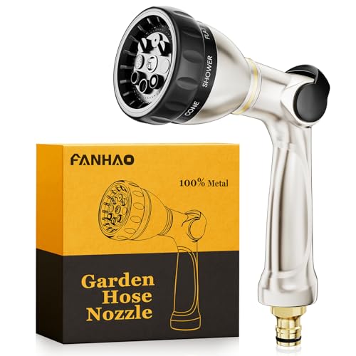 FANHAO Professionelle Gartenschlauch Spritze,Hochdrucksprühdüse, 100% Metall Gartenbrause mit 8 Sprühmustern, Daumensteuerung,Ein/Aus-Ventil für Rasen-und Pflanzenbewässerung,Haustier- und Autowäsche von FANHAO