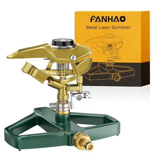 FANHAO Rasensprenger mit Metallsockel, Pulsationssprenger, Impulsprenger zur Bewässerung Flächen bis 540 m², 360° drehbar für große Flächenabdeckung von FANHAO