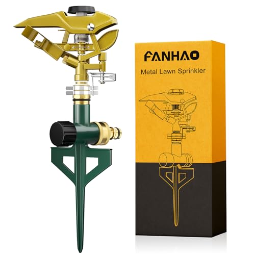 FANHAO Robuster Rasensprenger auf Erdspieß, Pulsationssprenger aus Metall, Impulsprenger zur Bewässerung Flächen bis 540 m², 360° drehbar für große Flächenabdeckung FANHAO Robuster Rasensprenger auf Erdspieß, Pulsationssprenger aus Metall, Impulsprenger zur Bewässerung Flächen bis 540 m², 360° drehbar für große Flächenabdeckung von FANHAO