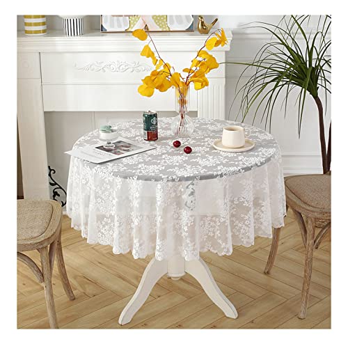 FANIVIN Polyester Tischdecke Tischtuch Tischwäsche Couchtisch Küchentischabdeckung Tafeltuch Rund Blume Weiß A Durchmesser 180cm von FANIVIN