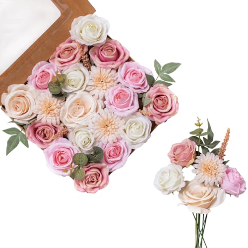 FANKO Rose Künstliche Blumen Combo für DIY Fake Pink Rose Künstliche Seidenblumen mit Grün Echt aussehende künstliche Kunstblumen für Hochzeit, Tischdekoration, Tafelaufsätze, Party, Heimdekoration FANKO Rose Künstliche Blumen Combo für DIY Fake Pink Rose Künstliche Seidenblumen mit Grün Echt aussehende künstliche Kunstblumen für Hochzeit, Tischdekoration, Tafelaufsätze, Party, Heimdekoration von FANKO