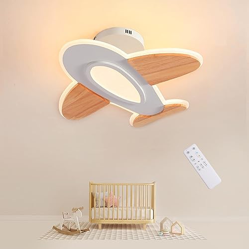 FANLG LED Deckenleuchte Flugzeug moderne Deckenlampe holz 50CM 40W Kinderlampe dimmbar Deckenleuchte mit Fernbedienung 3000K-6000K, Holz Deckenlampe für Kinderzimmer | Schlafzimmer | Wohnzimmer von FANLG