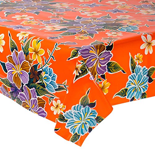 FANMEX - Fantastik - Mexikanische PVC-Tischdecke (120 cm Breite - Länge variabel in Halbmeter-Abständen) Modell Hibiskusblüten orange von FANMEX