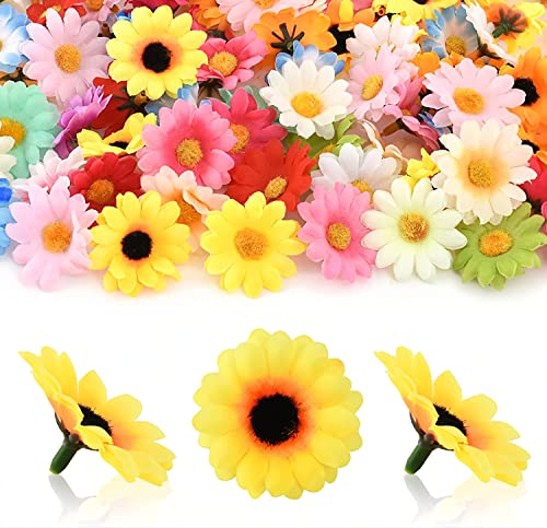 FANNAS 100 Stücke Bunt Mini Seidenblumen,Gerbera,Seide Blumenköpfe,Kunstblumen Klein,Künstliche Blumenköpfe,Künstliche Sonnenblumen Köpfe,Entworfen für Blumendekorationen, DIY (Farbmischung Daisy) von FANNAS