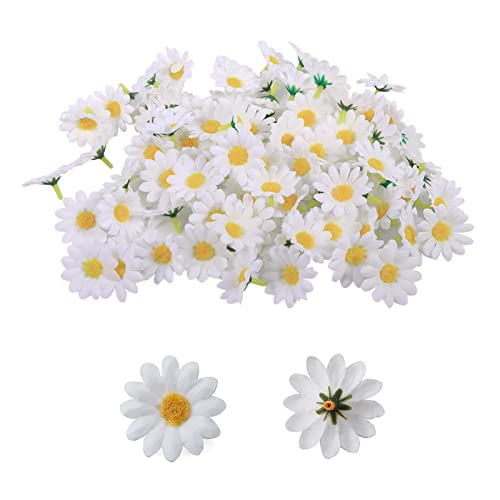 FANNAS 100 Stücke Weiße Gänseblümchen Gefälschte Blume,Fake Künstliche Blumenköpfe,Gerbera Künstlich,Künstliche Sonnenblumen Köpfe,Gefälschte Blumenköpfe,für Blumendekorationen, DIY von FANNAS