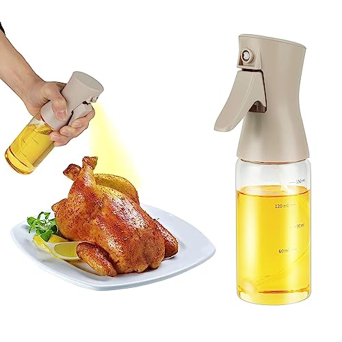 FANNAS 1 Stück Ölsprüher Für Speiseöl 150ml,Beige Öl Sprühflasche Glas,mit Abgestuften Linien Ölsprüher Flasche Olivenöl Spray Airfryer Sprühflasche, für die Küche zum Backen von FANNAS