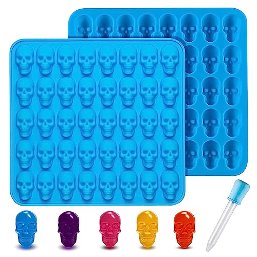 2 Stück 3D Eiswürfelform Totenkopf Eiswürfel 80 Löcher blau Silikonformen Süßigkeiten Halloween Schokoladenform aus Silikon,für Ostern Fondant, Schokolade, Bonbons, Gelatine, Hartkaramellen von FANNAS