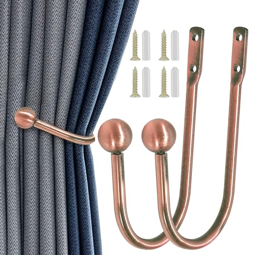 FANNAS 2 Stück Raffhalter Gardinen Dekorativer Metall Vorhang Raffhalter Haken Wandbefestigung U-Form Raffbügel Vorhänge Tieback Hooks für Schlafzimmer Wohnzimmer Bäder Büros Cafés (Rotbronze) von FANNAS