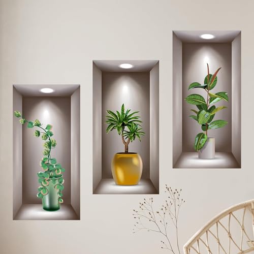 FANNAS 3D Wandtattoo 20 * 40CM Wandtattoo Vase Grün Wandtattoo Wohnzimmer Vasen Selbstklebend Realistische Wandsticker Wandaufkleber Pflanzen Effekt,für Schlafzimmer,Wohnzimmer + Dekoration von FANNAS