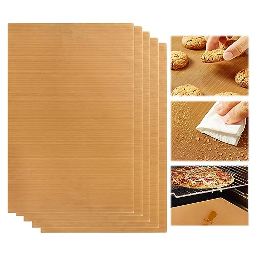 FANNAS 5 Stücke 30×40cm Hellbraun Dauerbackfolie,Backpapier Wiederverwendbar,Dauerbackfolie für Backofen,Wiederverwendbares Backpapier,Bbq Backmatte,Geeignet für Backofen, Grillplatte, Backofen von FANNAS