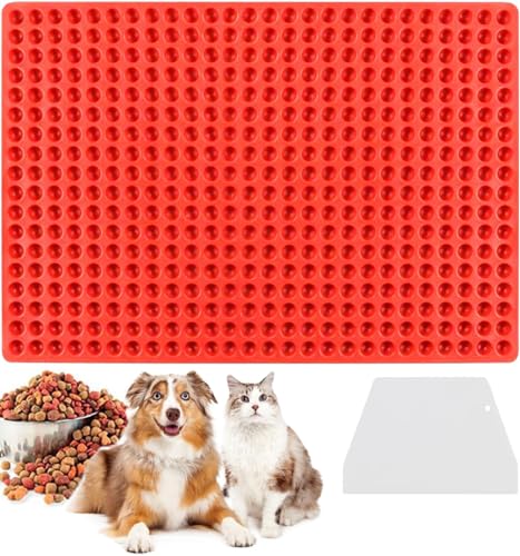 FANNAS Silikon Backmatte, 468-Cavity Mini Halbkugel Backmatten für Hundeleckerlies, Backmatte Hundekekse, Silikonmatte mit 1 Teigspatel, Backunterlage, Hundeleckerli Backmatte, BPA-Frei, Rot von FANNAS