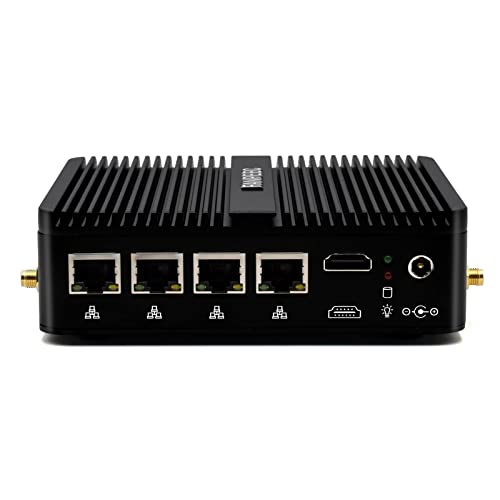 FANPEEC Lüfterloser Industrie Mini PC 4 LAN, Fanless Industrial Firewall PC Windows 10 Pro 16GB RAM 256GB SSD 1TB HDD Celeron J4125, WiFi, BT 4.0, COM, HD, SIM Slot, AES-NI, OPNsense, RTC von FANPEEC