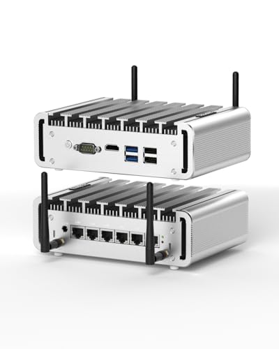 FANPEEC Mini Firewall Appliance mit 6x2,5G I225-V Gigabit LAN, Celeron J4125 Firewall Router PC, 16GB RAM 512GB SSD, Lüfterlos Mini PC Industrie PC, AES-NI, HD, USB, COM, SIM, Mini Server VPN Router von FANPEEC