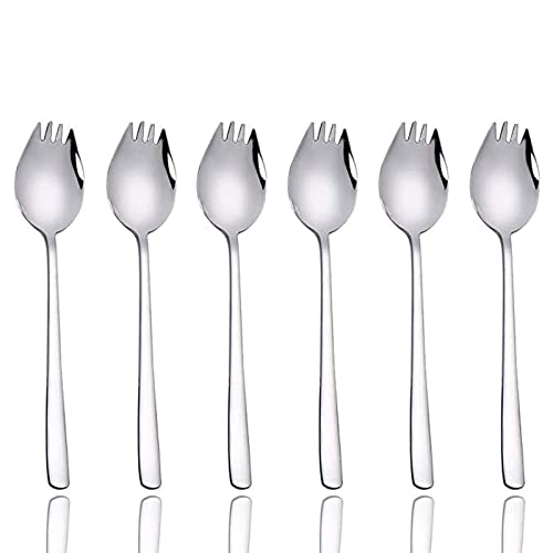 FANSEZQ 6 Stück 304 Edelstahl Spork Göffel, Salatlöffel, 2 In 1 Abendessen Gabel Suppenlöffel Salatgabel Nudellöffel, Multifunktion Löffel und Gabel für Camping zu Hause oder auf Reisen von FANSEZQ