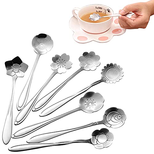 8 Formen Blumenlöffel Set Edelstahl Teelöffel Kaffeelöffel kreatives Geschirr, 12,5 cm gemischter Löffel Zuckerlöffel Eislöffel, verwendet für Catering-Aktivitäten, Familienfeiern (Mehrere Formen) von FANSEZQ