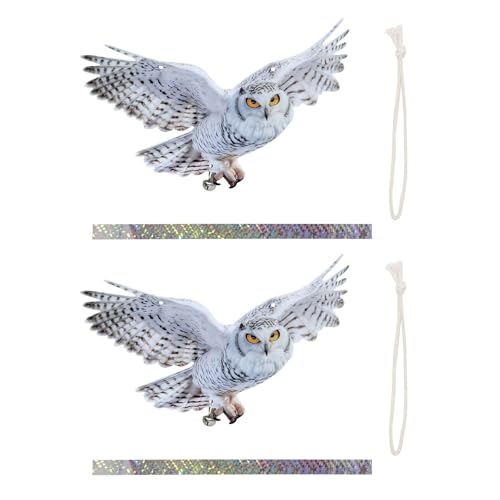 FANSHINUO 2 Stück Anti-Vogel-Hängedekorationen mit doppelseitiger Eule und Seilen für Hof-Installation, reflektierendes Klebeband, Taubenabwehr, Ornamente von FANSHINUO