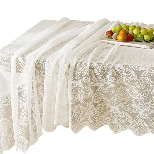 FANSHINUO Rechteckige Spitzentischdecke, 137 x 274 cm, mit Blumenmustern, für Esszimmer oder Outdoor-Feiern, Spitzentischdecke von FANSHINUO