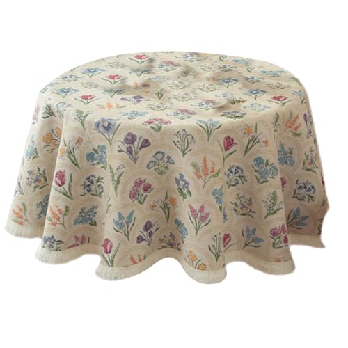 FANSHINUO Runde Tischdecke mit Quastenbesatz, knitterfreies Polyestergewebe für Esszimmer, Dekoration, Heimgebrauch von FANSHINUO