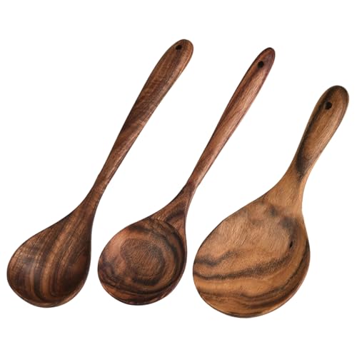 FANSHINUO Suppenkelle aus natürlichem Holz mit langem Griff zum Servieren von Reispaddel, multifunktionale Kochutensilien von FANSHINUO
