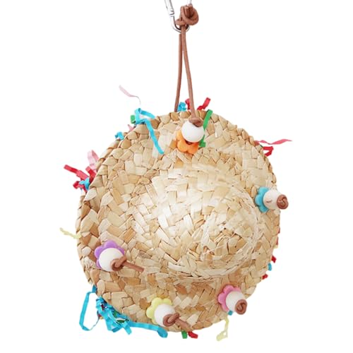FANSHINUO Weben Strohhut Vogelspielzeug Vogelkäfig Hängende Reißhut Spielzeug Käfig Zubehör Wellensittiche Kaubare Aras Picken Papagei Beißen von FANSHINUO