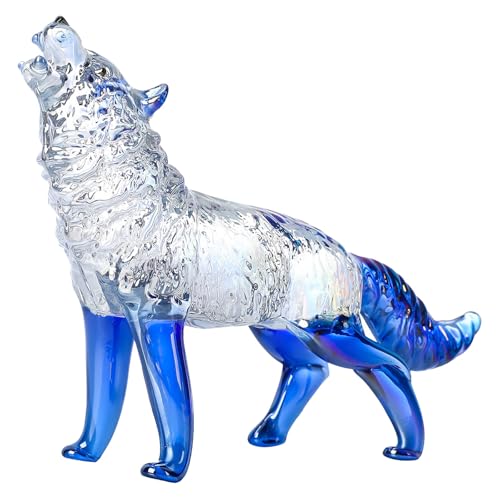 Kristallglas Wolf Figur heulender Wolf Tier Statue für Regal oder Schreibtisch Display Dekorative Glasornament von FANSHINUO