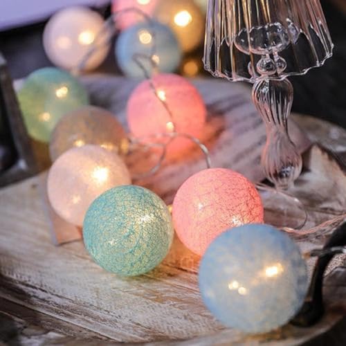 FANSIR Cotton Ball Lichterkette USB-Strom, 3M 16 Pcs Baumwolle Ball String Lights Weiß Weihnachten Fairy Lights Starry Wall Light Hochzeit Party Home Weihnachtsdekoration(Makaron) von FANSIR