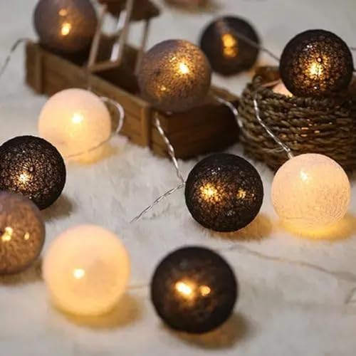 FANSIR Fairy Cotton Ball Lichterkette USB-Strom, 3M 16 Pcs Baumwolle Ball String Lights Weiß Weihnachten Fairy Lights Starry Wall Light Hochzeit Party Home Weihnachtsdekoration (schwarz und weiß) von FANSIR