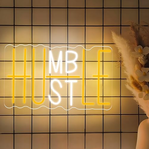 Humble Hustle Neon Schild, LED Gelb Weißer Neon Sign für Wand Deko, Dimmbare Brief Neonlichter USB Power für Moderne Fitnessstudios Büros Schlafzimmer Wohnzimmer Home Party Humble Hustle Neon Schild, LED Gelb Weißer Neon Sign für Wand Deko, Dimmbare Brief Neonlichter USB Power für Moderne Fitnessstudios Büros Schlafzimmer Wohnzimmer Home Party von FANSIR