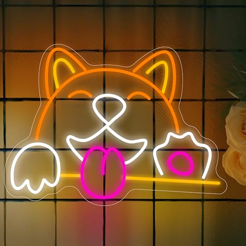 Hund Neon Schild, LED Cute Dog Neon Sign für Wand Deko, Dimmbare Tiere Neonlichter USB Power für Schlafzimmer Wohnzimmer Home Zimmers Home Party von FANSIR
