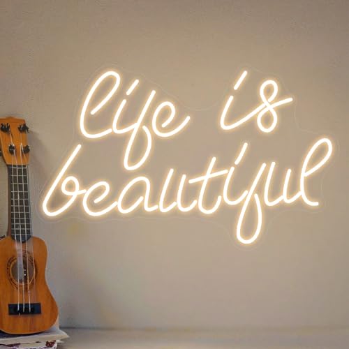 Life Is Beautiful Neon Schild, LED Warmweiß Neon Sign für Wand Deko, Dimmbare Brief Neonlichter USB Power für Schlafzimmer Wohnzimmer Kinderzimmer Home Bar Zimmers Party Life Is Beautiful Neon Schild, LED Warmweiß Neon Sign für Wand Deko, Dimmbare Brief Neonlichter USB Power für Schlafzimmer Wohnzimmer Kinderzimmer Home Bar Zimmers Party von FANSIR
