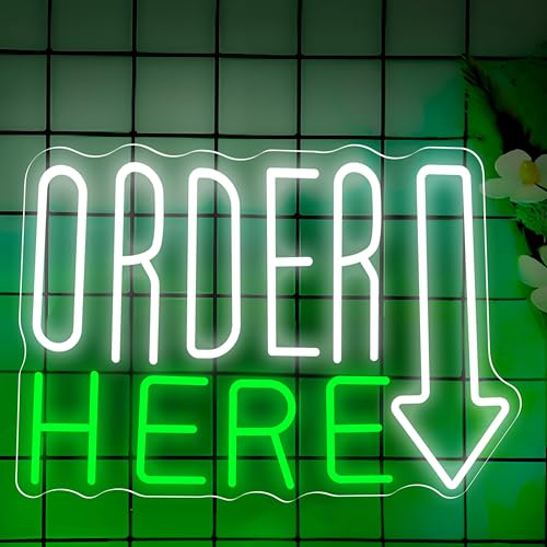 Order Here Neon Schild, LED Bunt Neon Sign für Wand Deko, Dimmbare Brief Neonlichter USB Power für Business Coffee Store Restaurant Shop Bar Supermarkt Eröffnungsgeschenk Order Here Neon Schild, LED Bunt Neon Sign für Wand Deko, Dimmbare Brief Neonlichter USB Power für Business Coffee Store Restaurant Shop Bar Supermarkt Eröffnungsgeschenk von FANSIR