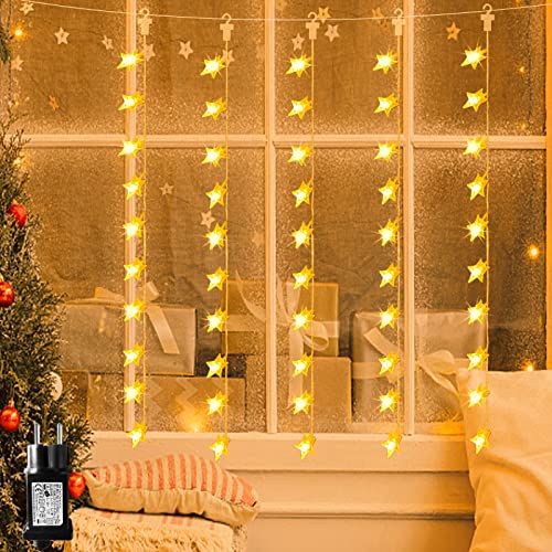 FANSIR LED Sternenvorhang Lichterkette,1m x 1m 50LED Vorhang Weihnacht IP44 Wasserdicht Fensterdeko,8 modi Weihnachtsdeko für Balkon,Hochzeit,Garten(Warmweiß) von FANSIR