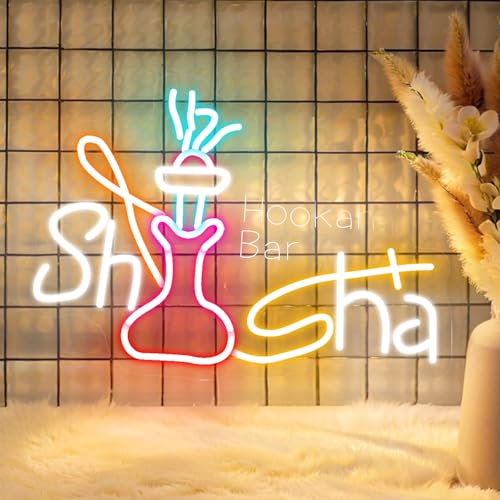 Shisha Neon Schild, LED Bunt Neon Sign für Wand Deko, Dimmbare Neonlichter USB Power für Shisha Restaurant Rauchfreier Raum Männerhöhle Lounge Shop Bar Pub von FANSIR