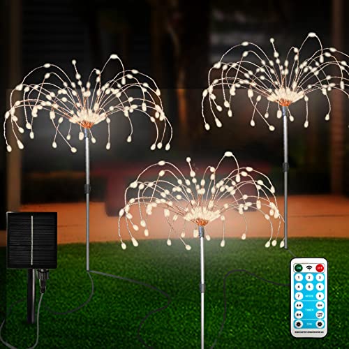 Solarleuchten Außen 3 Stück Solar Feuerwerk Gartenlichter Solarlampe mit Fernbedienung 8 Modi 120 LEDs Wasserdicht Außenleuchte Gartenlichter Rasen Hinterhof Blumenkästen Terrasse Gehweg Warmweiß von FANSIR