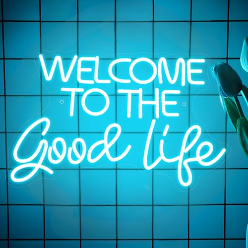 Welcome To The Good Life Neon Schild, LED Blau Neon Sign für Wand Deko, Dimmbare Buchstaben Neonlichter USB Power für Bedroom Pub Home Bar Room Club Party Schlafzimmer Wohnzimmer Welcome To The Good Life Neon Schild, LED Blau Neon Sign für Wand Deko, Dimmbare Buchstaben Neonlichter USB Power für Bedroom Pub Home Bar Room Club Party Schlafzimmer Wohnzimmer von FANSIR