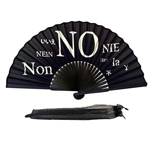FANSOF.FANS No Word Art Bedruckter schwarzer Seidenstoff Faltbarer Handfächer mit Tasche Bambusrippen Chinesische Vintage Handheld Mädchen Frauen Hochzeit Party Geschenk von FANSOF.FANS