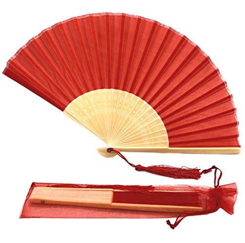 FANSOF.FANS Seide Stoff Fan mit Einer Quaste Grade A Bambus Rippen Hochzeit Party Gefallen Handheld Fan (Rot) von FANSOF.FANS