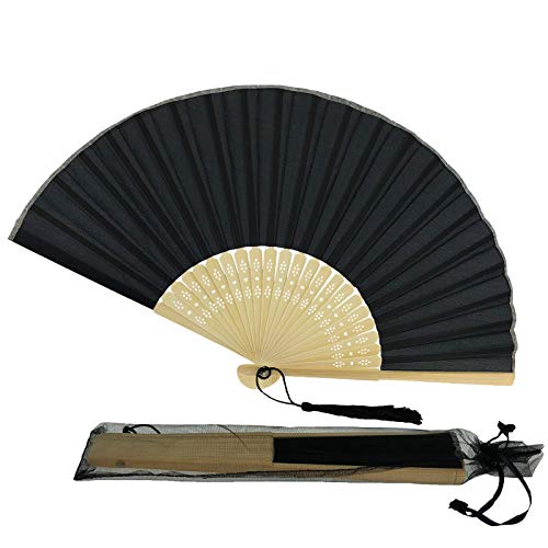 FANSOF.FANS Seide Stoff Fan mit Einer Quaste Grade A Bambus Rippen Hochzeit Party Gefallen Handheld Fan (Schwarz). … von FANSOF.FANS