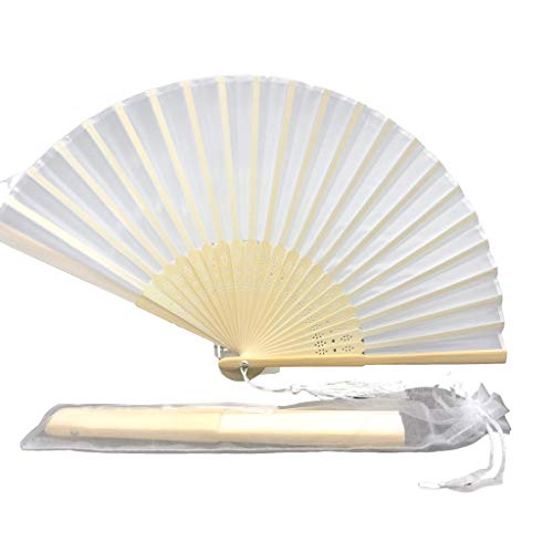 FANSOF.FANS Seide Stoff Fan mit Einer Quaste Grade A Bambus Rippen Hochzeit Party Gefallen Handheld Fan (Weiß) von FANSOF.FANS
