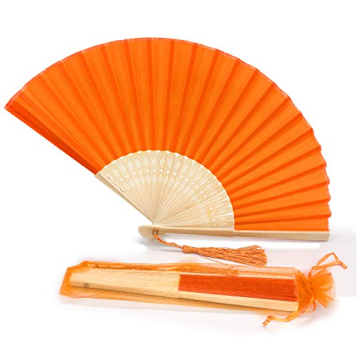 FANSOF.FANS Seide Stoff Fan mit einer Quaste Grade A Bambus Rippen Hochzeit Party Gefallen Handheld Fan (Orange)... von FANSOF.FANS