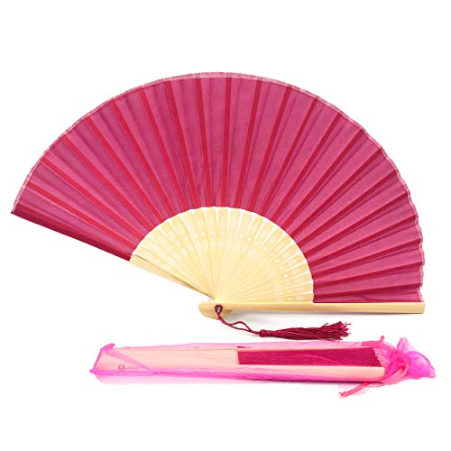 FANSOF.FANS Seide Stoff Fan mit einer Quaste Grade A Bambus Rippen Hochzeit Party Gefallen Handheld Fan (tiefrosa)... von FANSOF.FANS