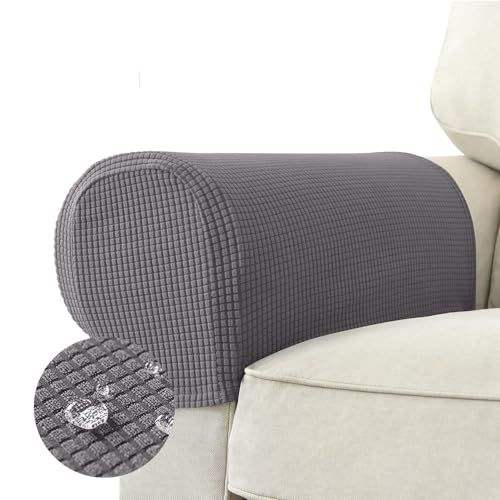 FANSU 2 Stück Armlehnenschoner Sofa Stretch Armlehnenbezüge Wasserdichter Jacquard-Stoff Armlehnenbezug für Stühle, Couch, Sofa, Sessel, Weiche Anti-Rutsch Sofa Armkappen (Dunkelgrau) von FANSU