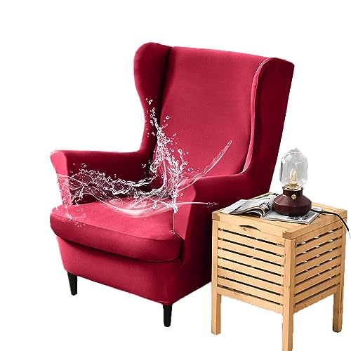 FANSU 2 Teilig Ohrensessel Überzug, Wasserdicht Einfarbig Universal Sessel-Überwürfe Ohrensessel Schonbezüge Bezug Sesselhusse Elastisch Stretch Tiger Stuhlbezug mit Armlehne (Rot) von FANSU