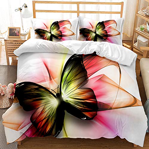 FANSU 3D Bettwäsche-Set, Tier Schmetterling Druck Schlafzimmer Mikrofaser Bettwäsche Set 2/3 teilig - Kissenbezug + Bettbezug mit Reißverschluss Schließung (Rosa Schmetterling,180x220cm) von FANSU