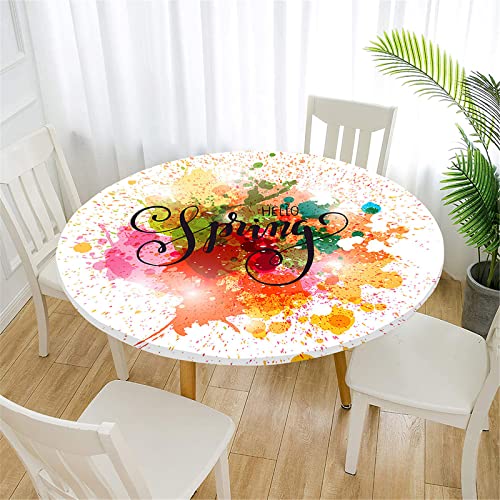 FANSU 3D Frühling Blatt Runde Tischdecke Elastisch Abwaschbar für Draußen Rund Tischdecken Wasserdicht Tischdecken Lotuseffekt Tischtuch für Outdoor Garten (Graffiti Bunt,Durchmesser 120cm) von FANSU