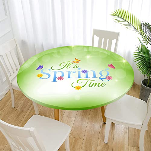 FANSU 3D Frühling Blatt Runde Tischdecke Elastisch Abwaschbar für Draußen Rund Tischdecken Wasserdicht Tischdecken Lotuseffekt Tischtuch für Outdoor Garten (Grün leuchtenden,Durchmesser 90cm) von FANSU