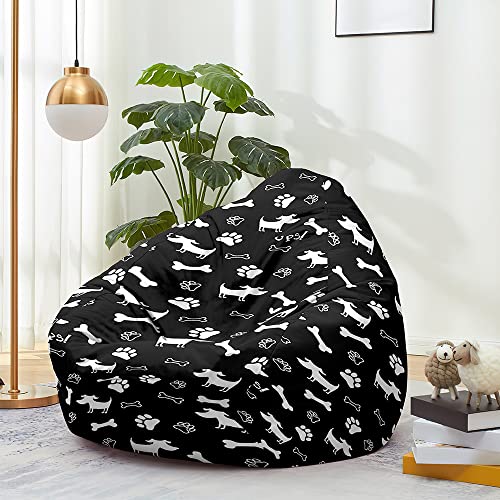 FANSU 3D Hund Sitzsack Waschbar Sitzsack Ohne Füllung Sitzsäcke für Kinder Erwachsene Sitzsack Outdoor Indoor Stofftier Aufbewahrung mit Reißverschlus (100x120cm,Schwarz) von FANSU