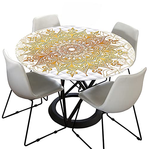 FANSU 3D Mandala Runde Tischdecke Abwaschbar, Wasserdicht Elastische Lotuseffekt Tischdecken Fleckschutz Abwischbar Tischtuch für Küchentisch Garten (Mandala Diamant,Durchmesser 100cm) von FANSU